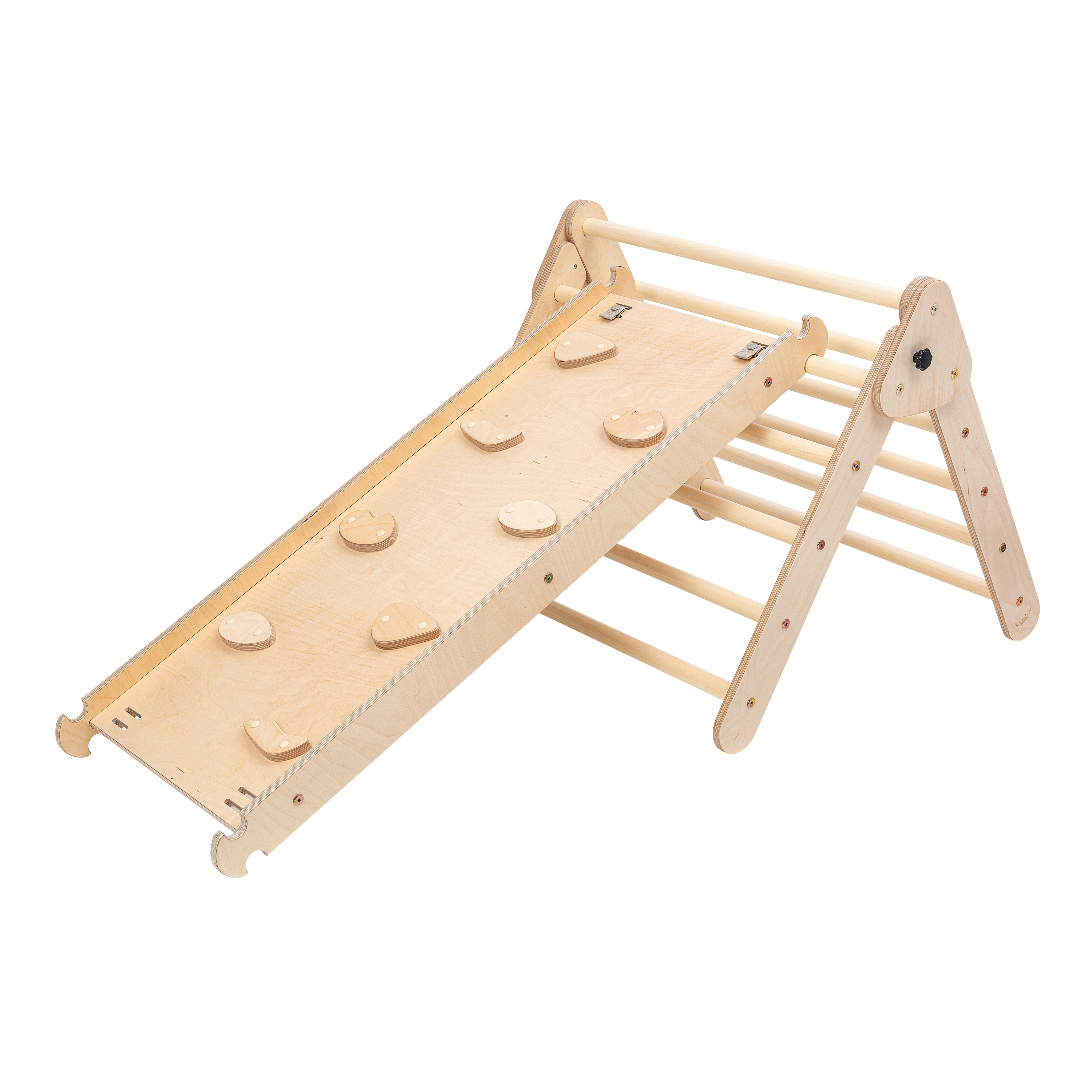 Houten Klimdriehoek met Ladder en Klimwand Naturel