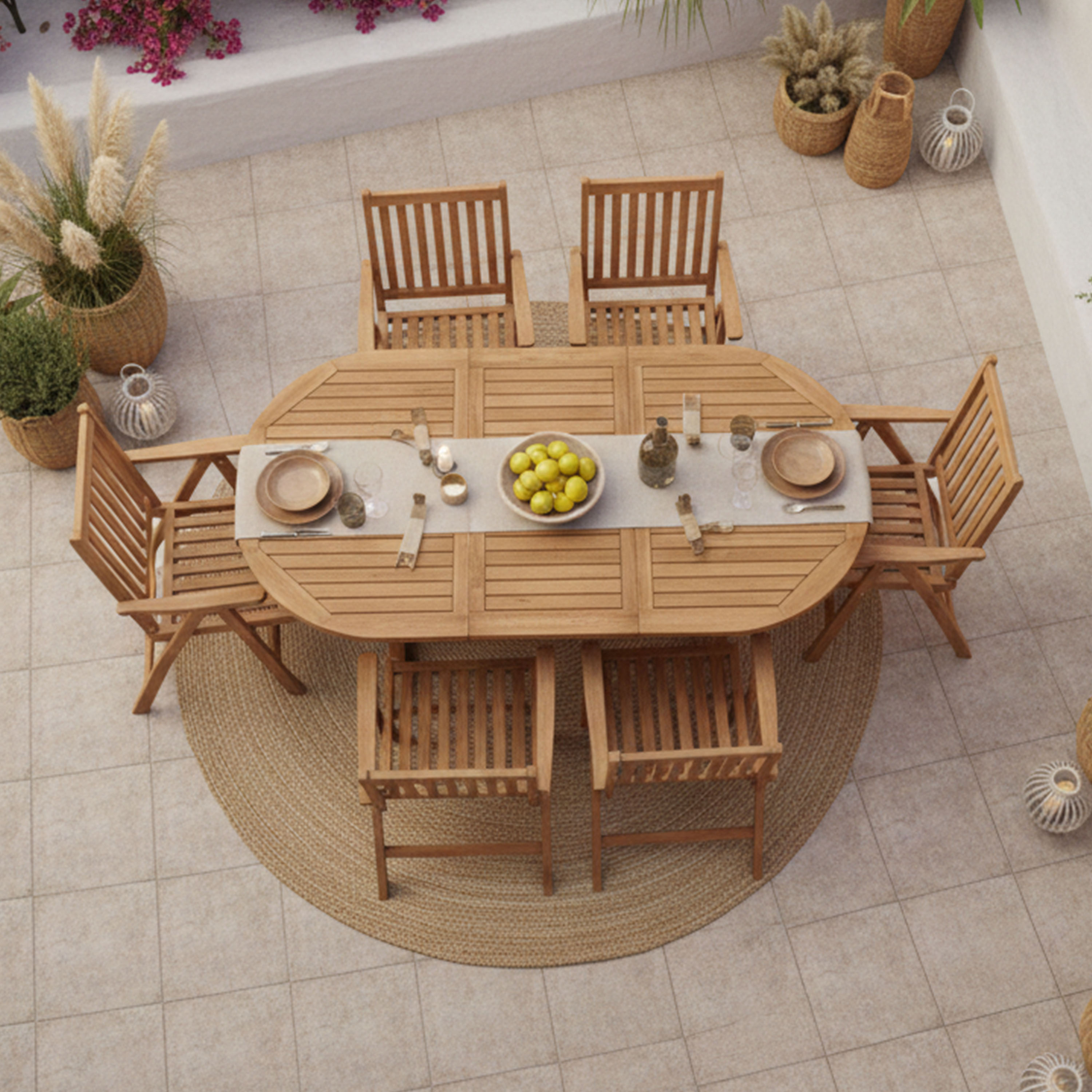 Marzi/Nuria 180-240 cm Tuinset 7-delig Teak - Uitschuifbaar