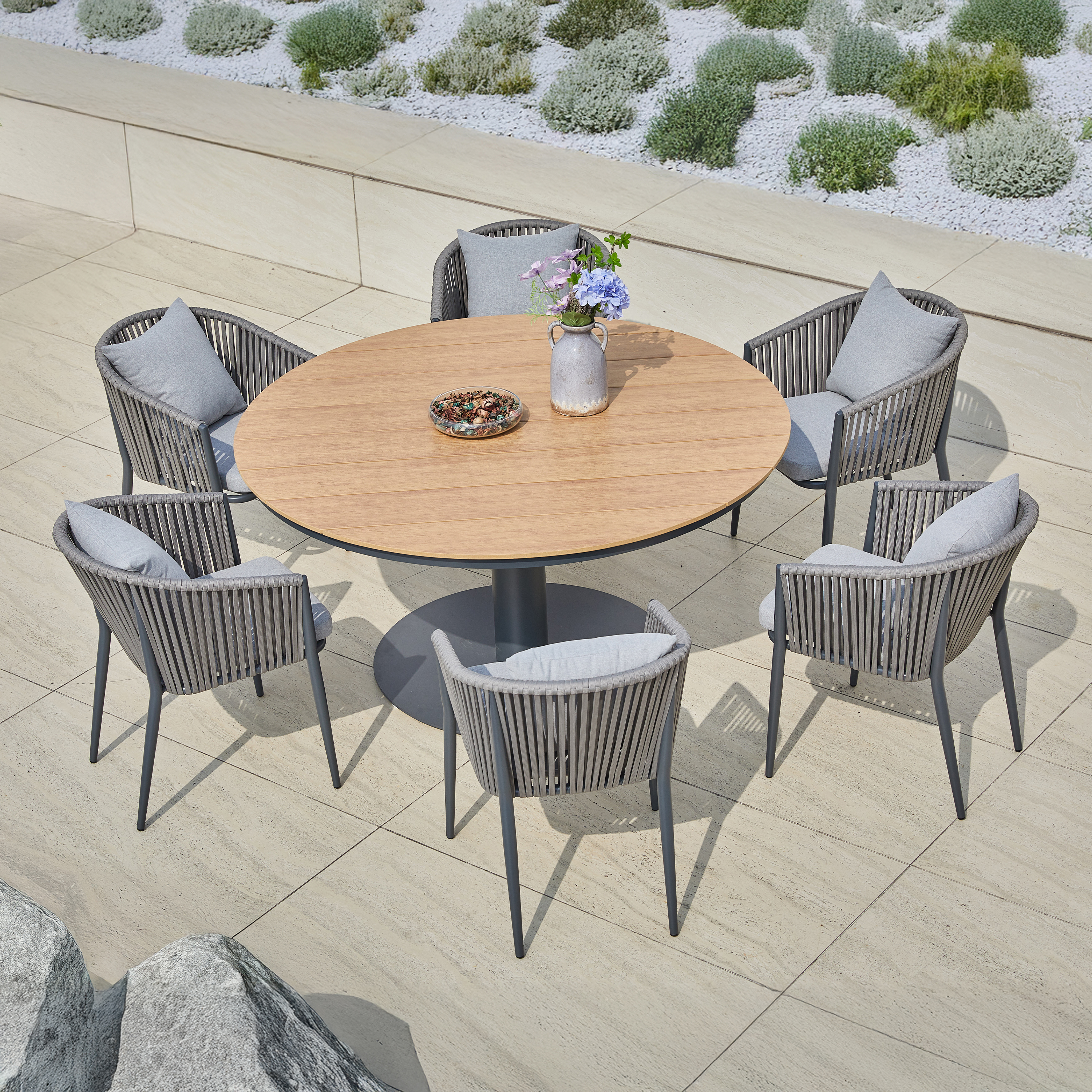 Jay/Faye 150 cm Dining Tuinset 7-delig - Antraciet