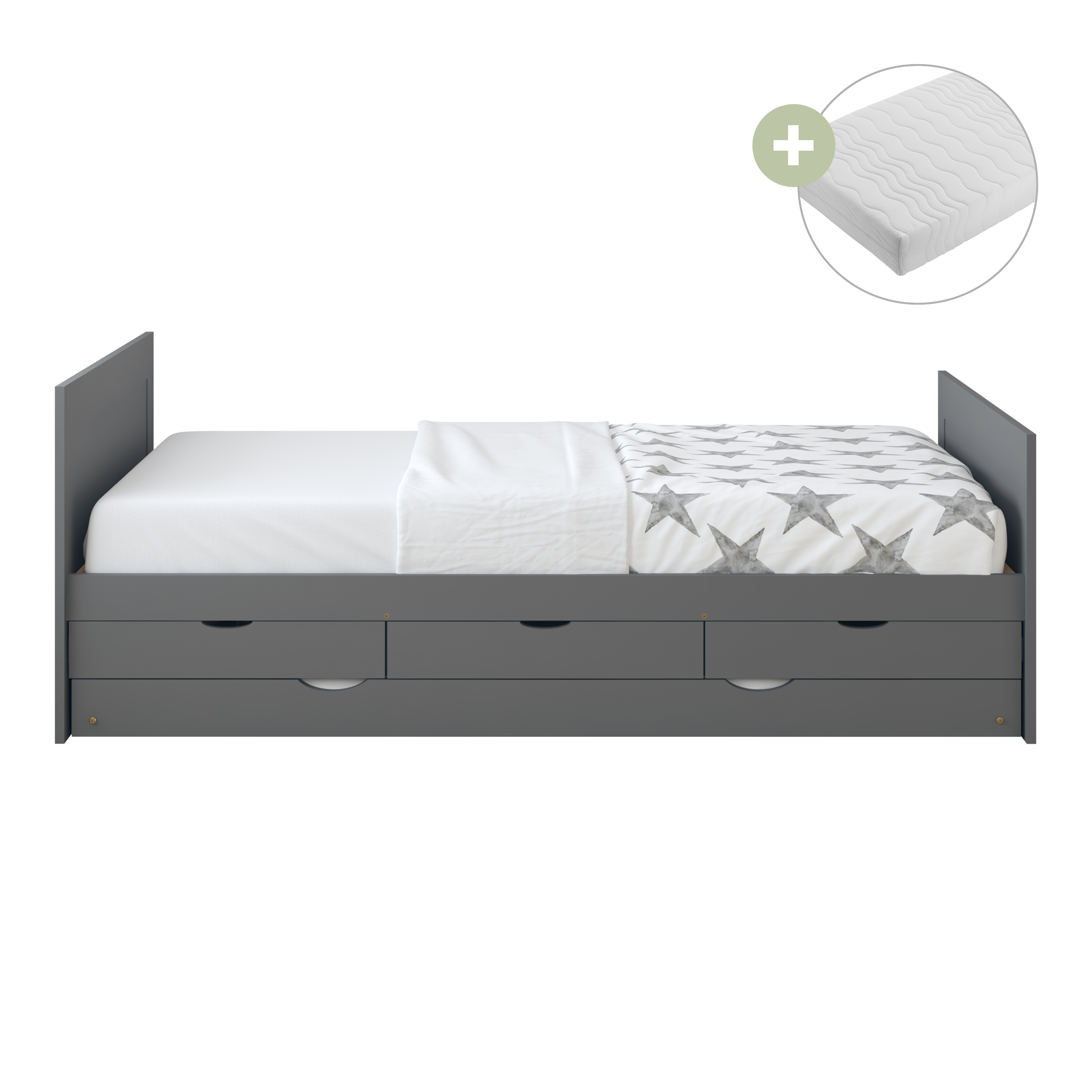 Eli Kinderbed met Onderschuifbed Grijs – Met Matras