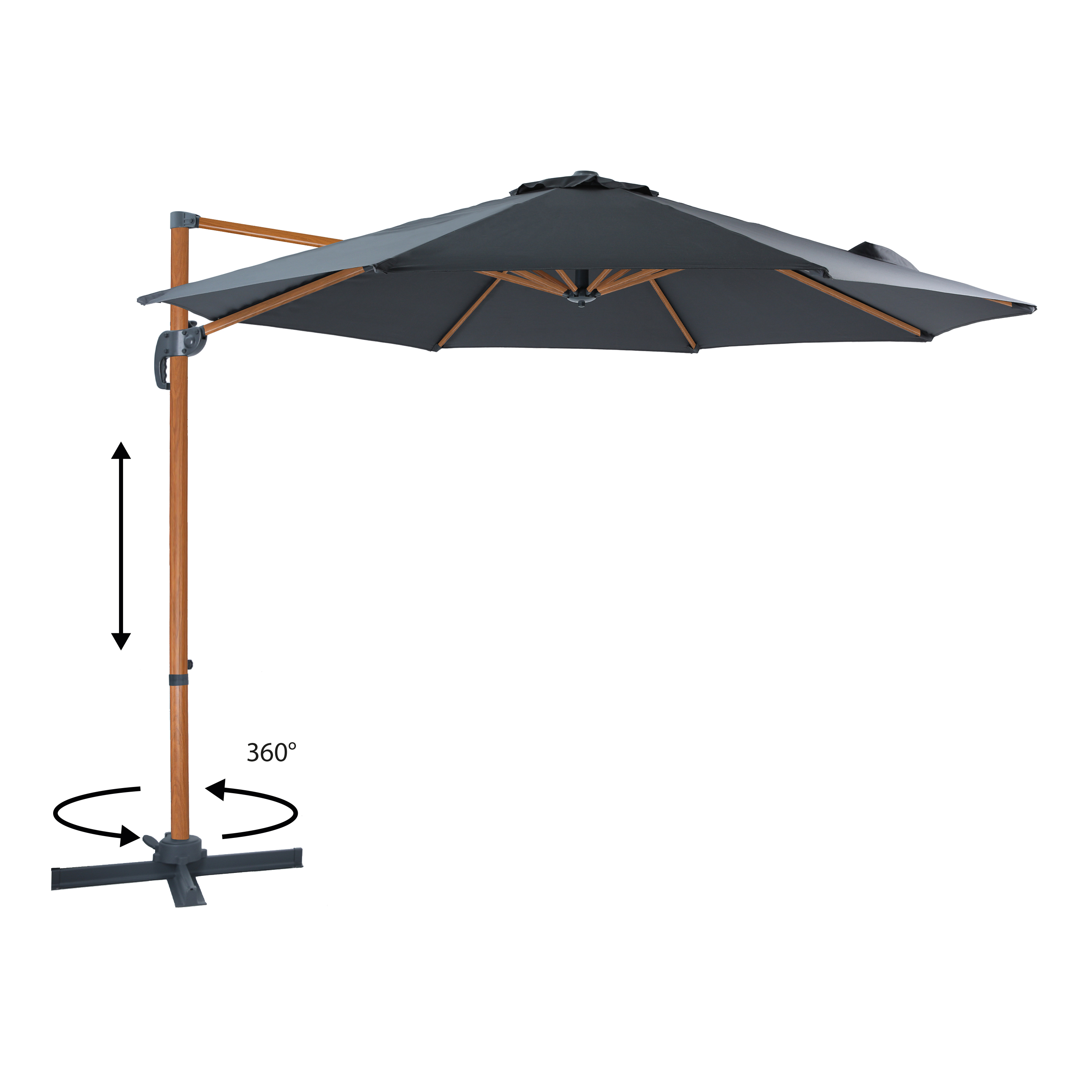 Marisol Zweefparasol Ø 300cm Houtlook/grijs