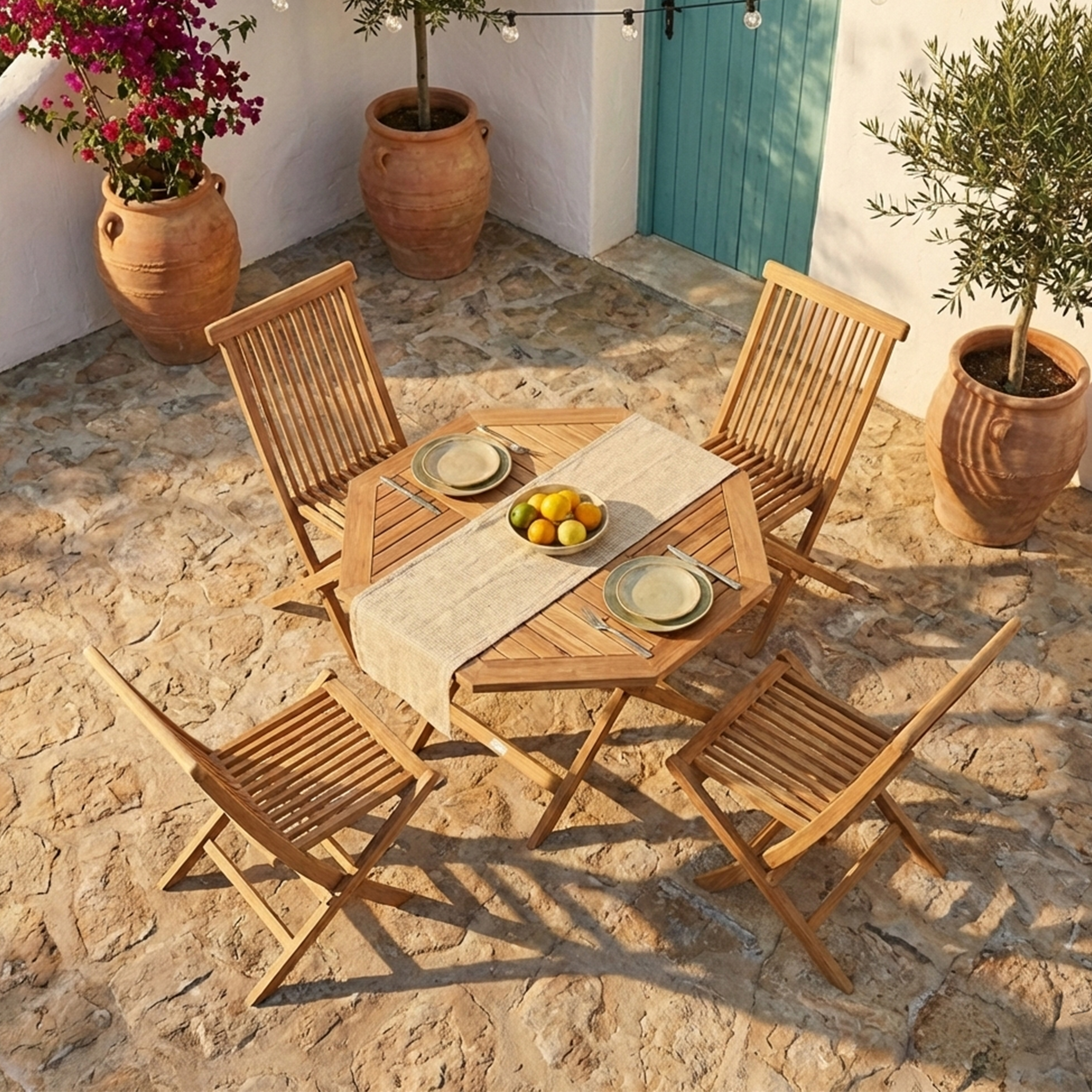 Sana/Mina 100 cm Tuinset 5-delig Teak - Opklapbaar