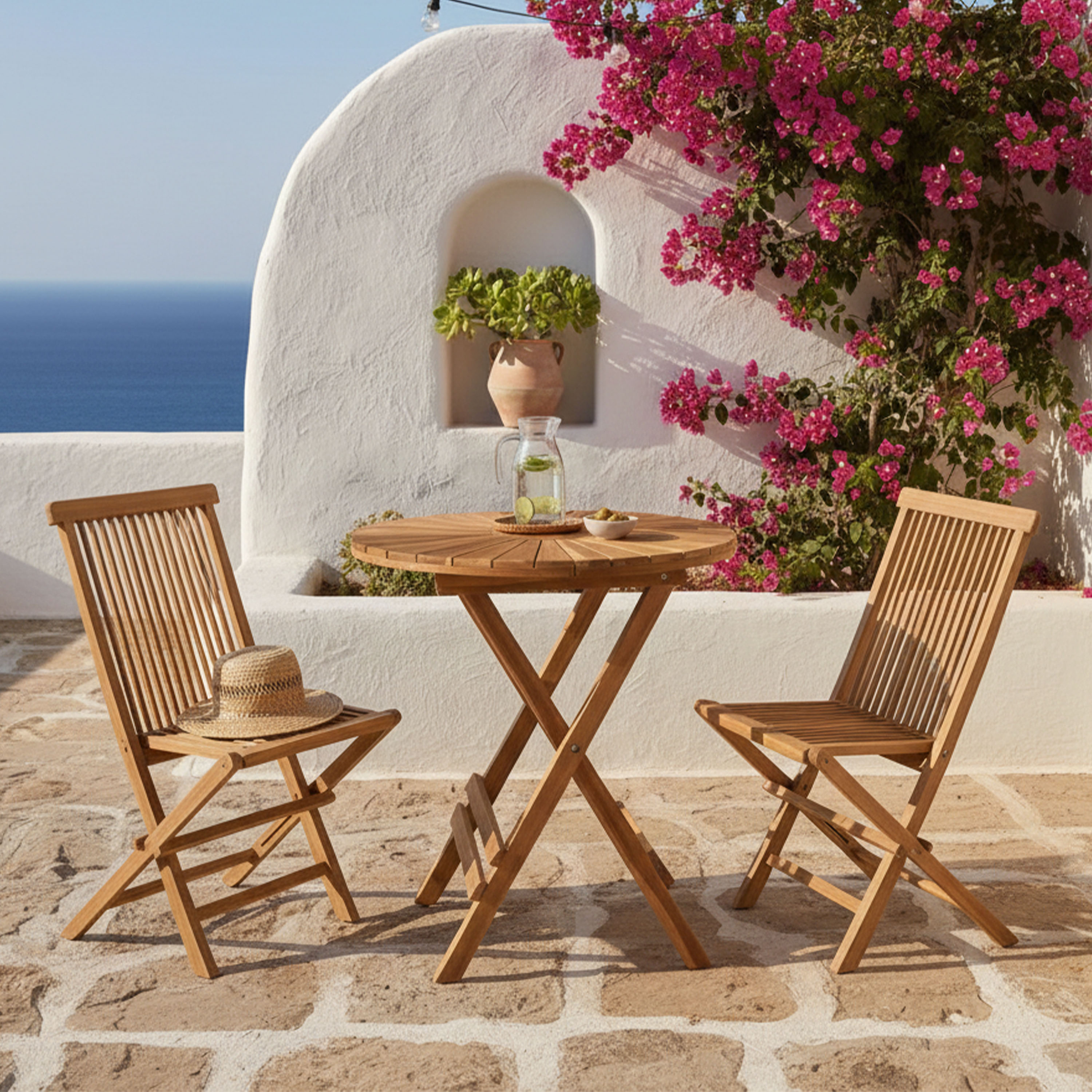 Gia/Mina 60 cm Bistroset 3-delig Teak - Opklapbaar