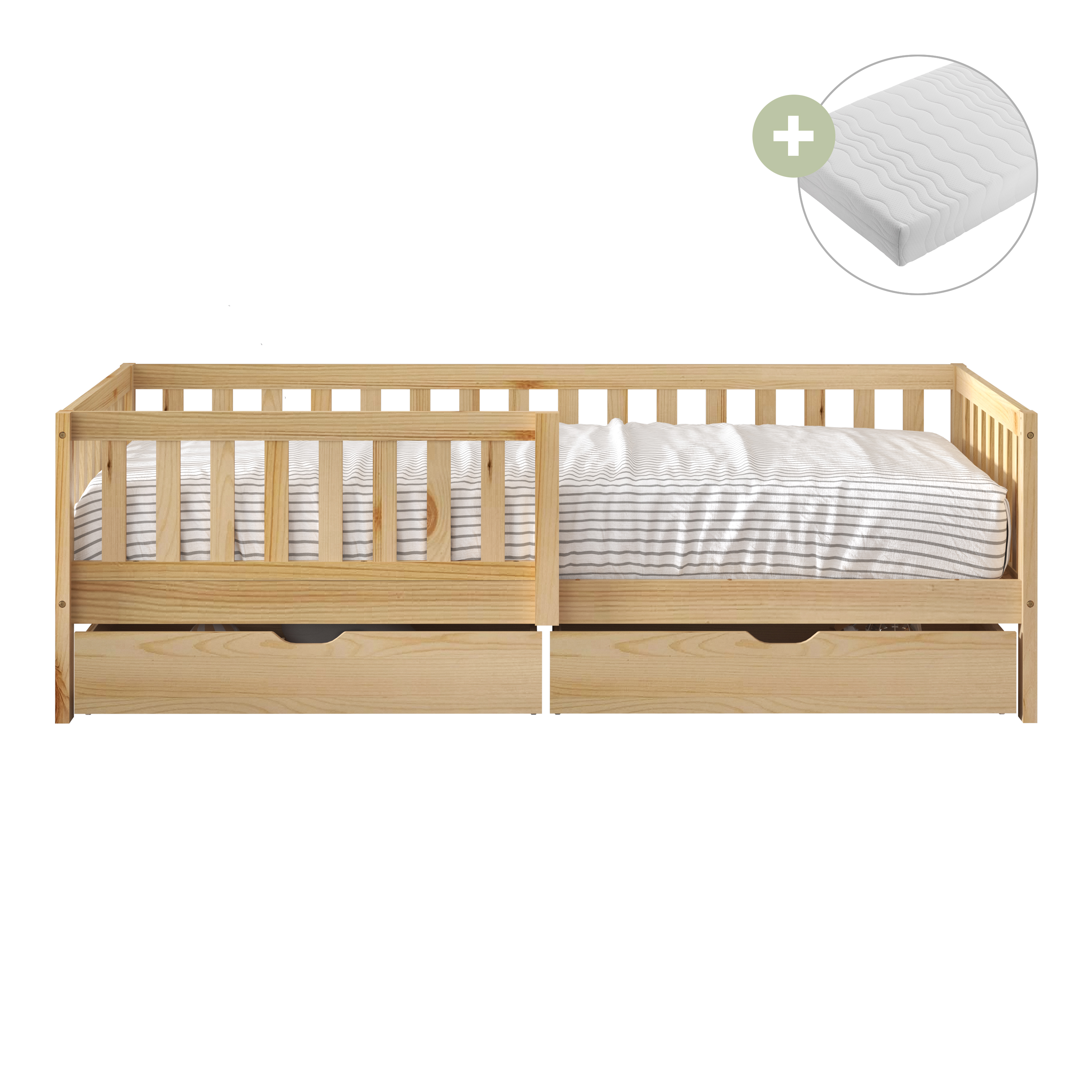 Isa Kinderbed met 2 Opberglades Naturel – Met Matras
