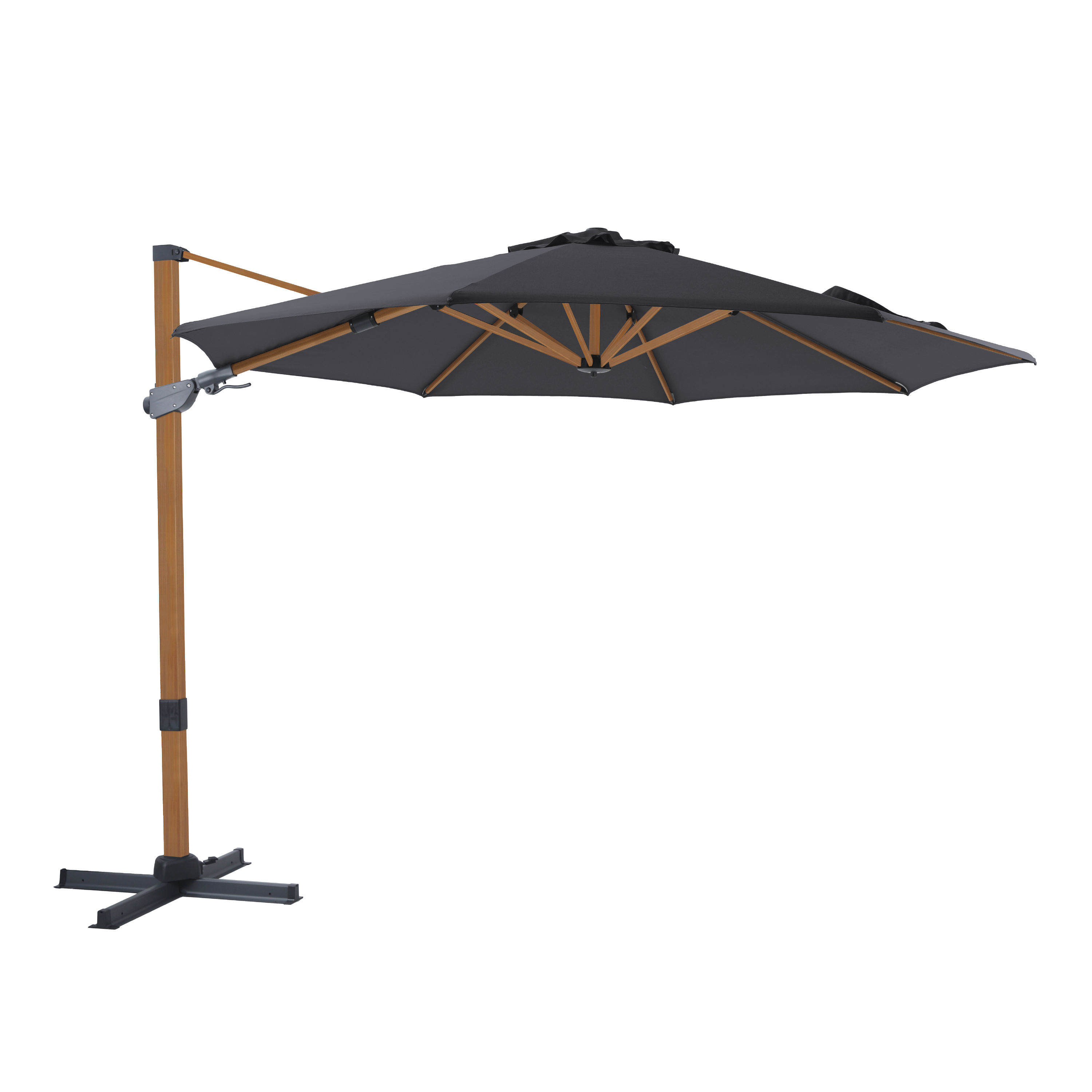 Cyrus Premium Zweefparasol Ø 300cm Houtlook/grijs