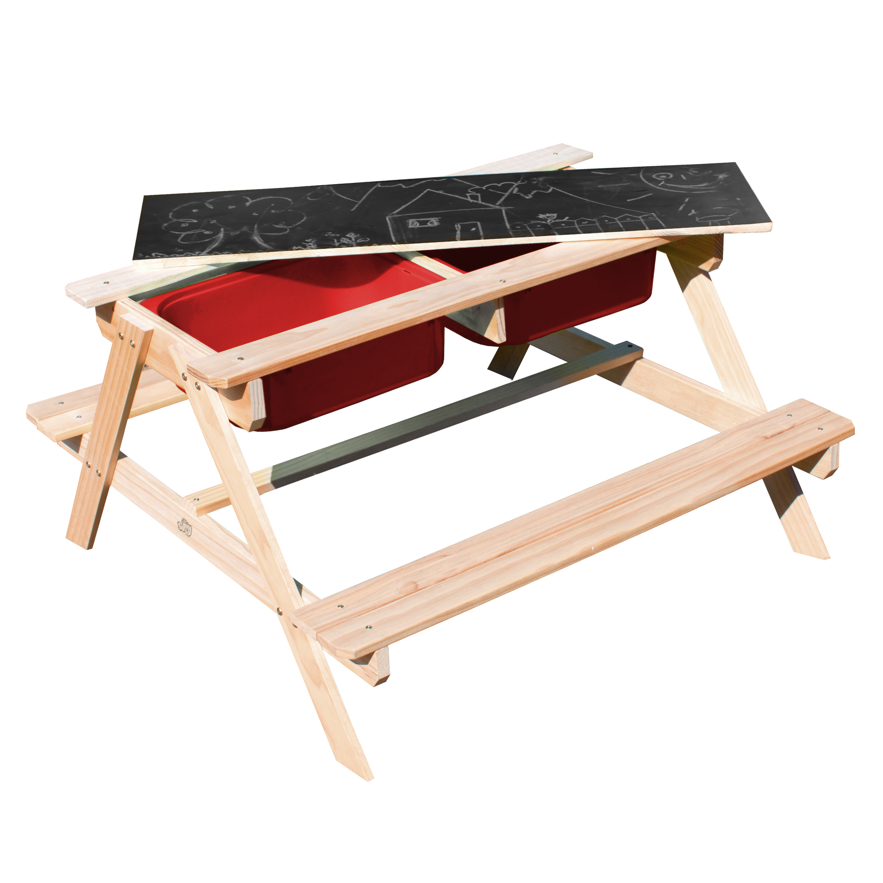Dual Top 2.0 Zand & Water Picknicktafel met rode bakken