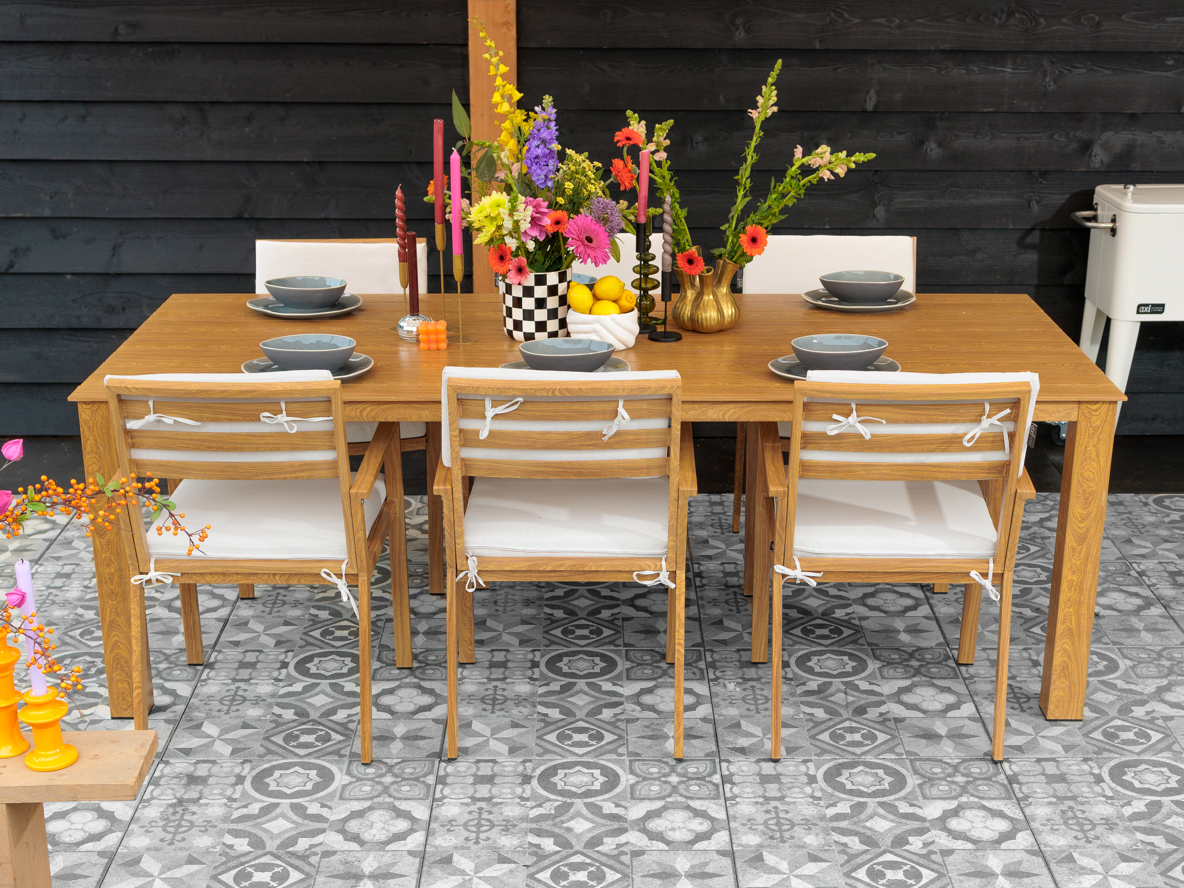 Jada Tuinset met 6 stoelen Houtlook/beige