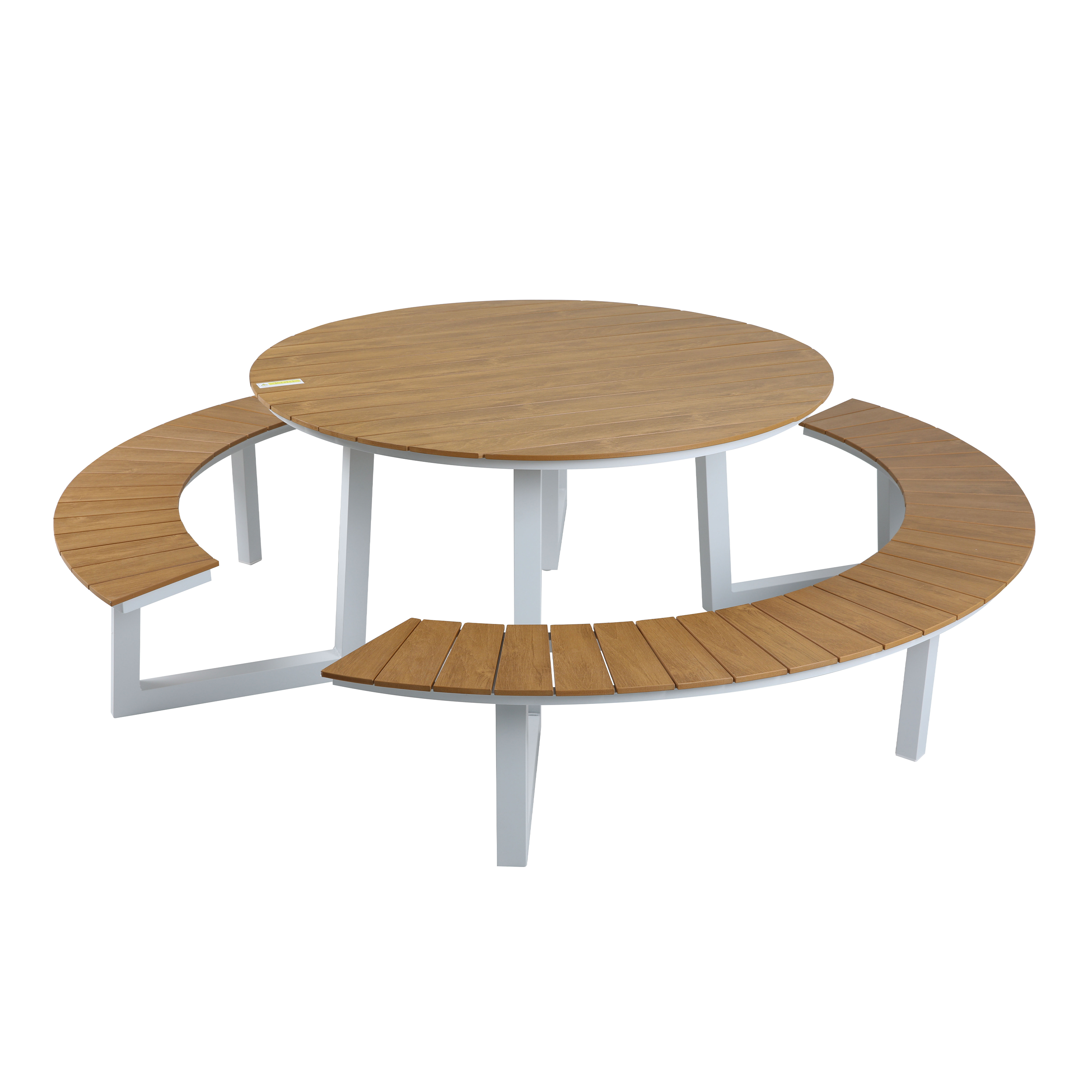 Taco Picknicktafel met 2 banken Rond Wit/Teak-look