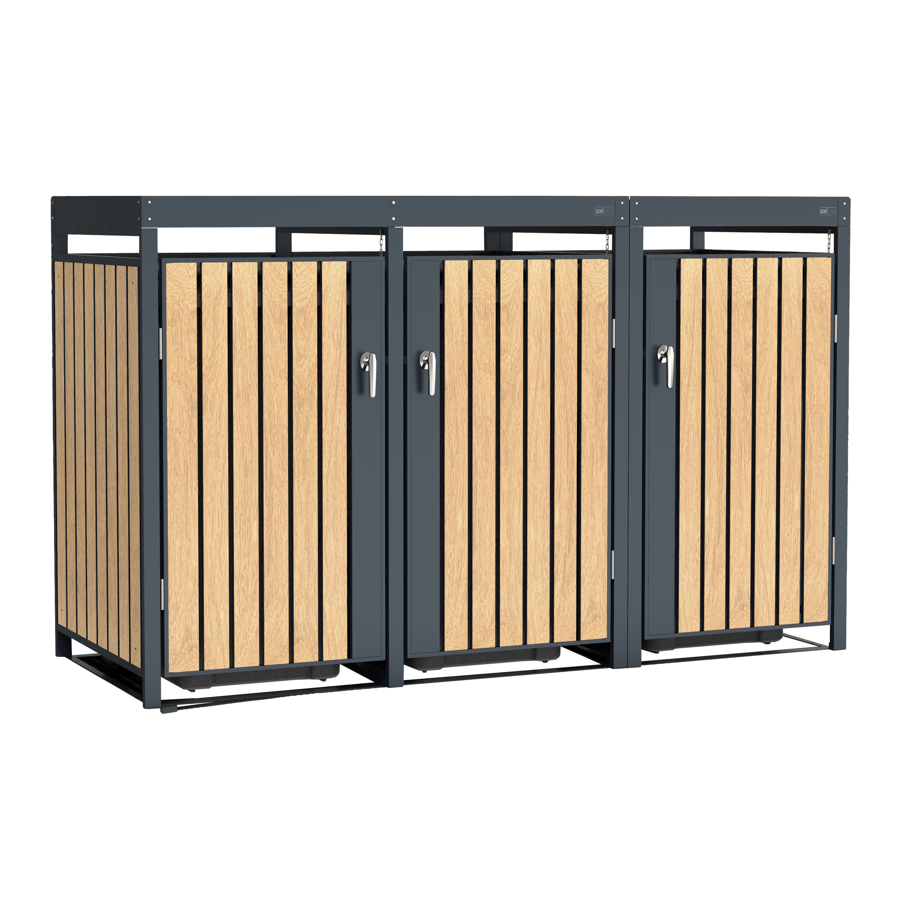 Leon Metalen Containerbak - Antraciet/Houtlook 3x 240L