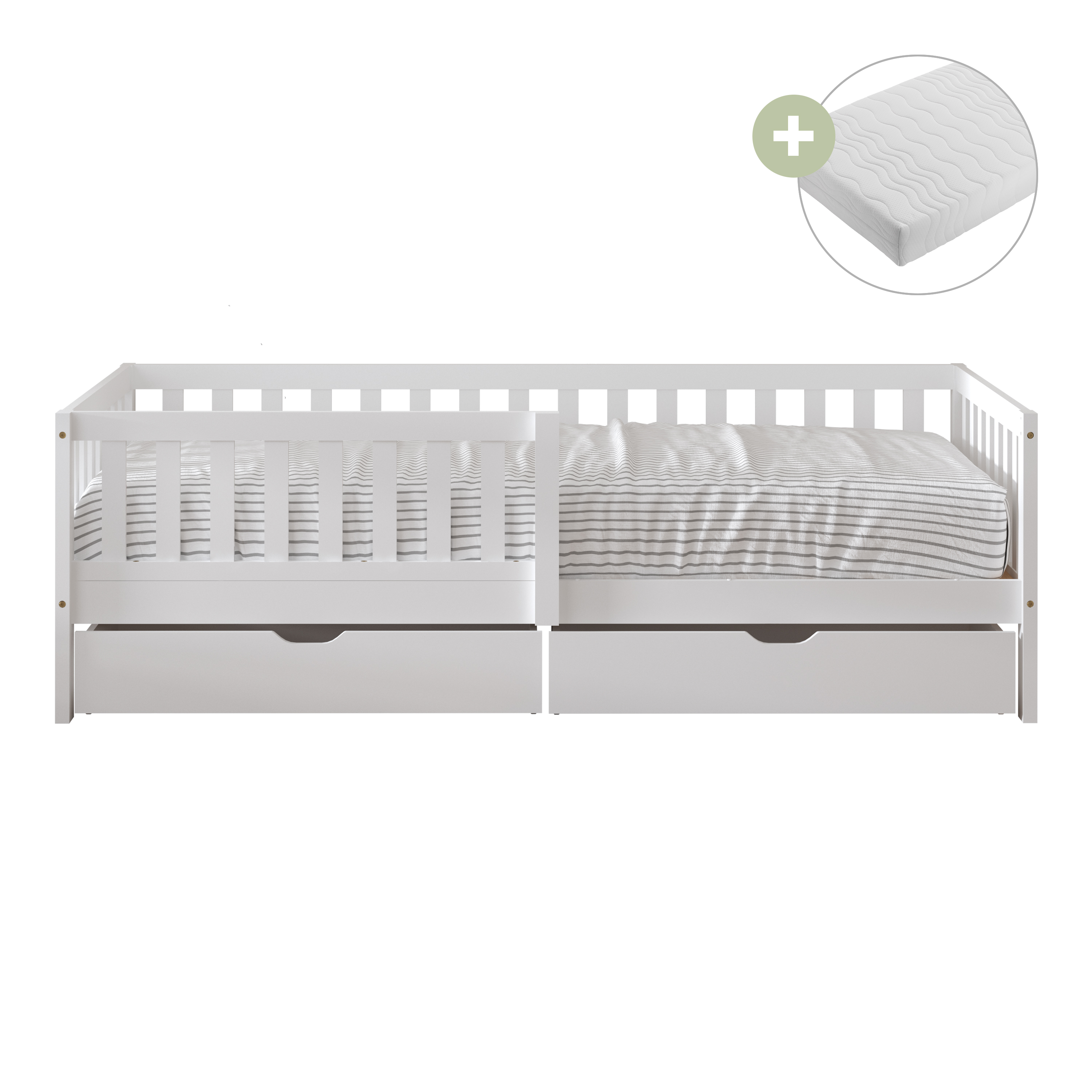 Isa Kinderbed met 2 Opberglades Wit – Met Matras
