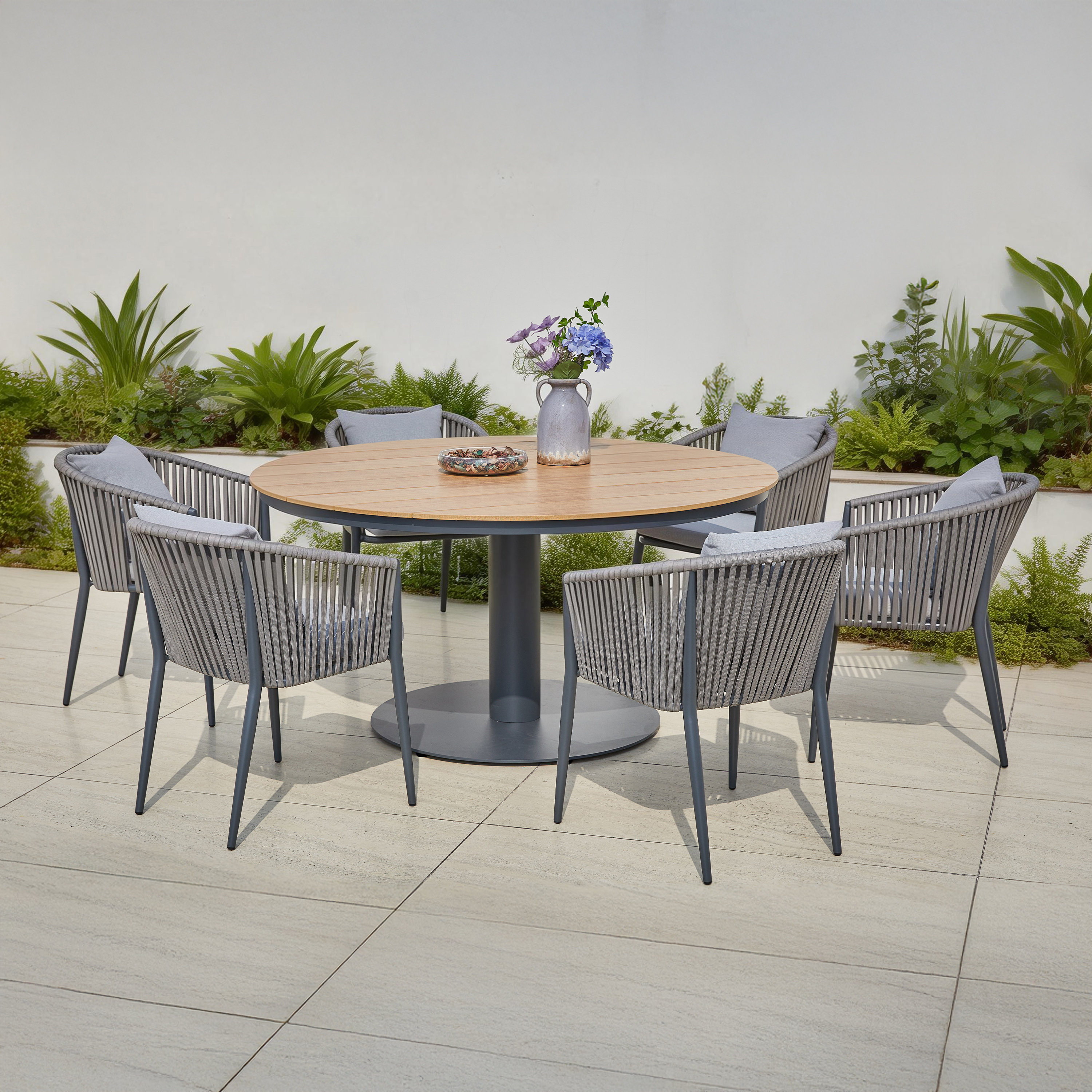 Jay/Faye 150 cm Dining Tuinset 7-delig - Antraciet