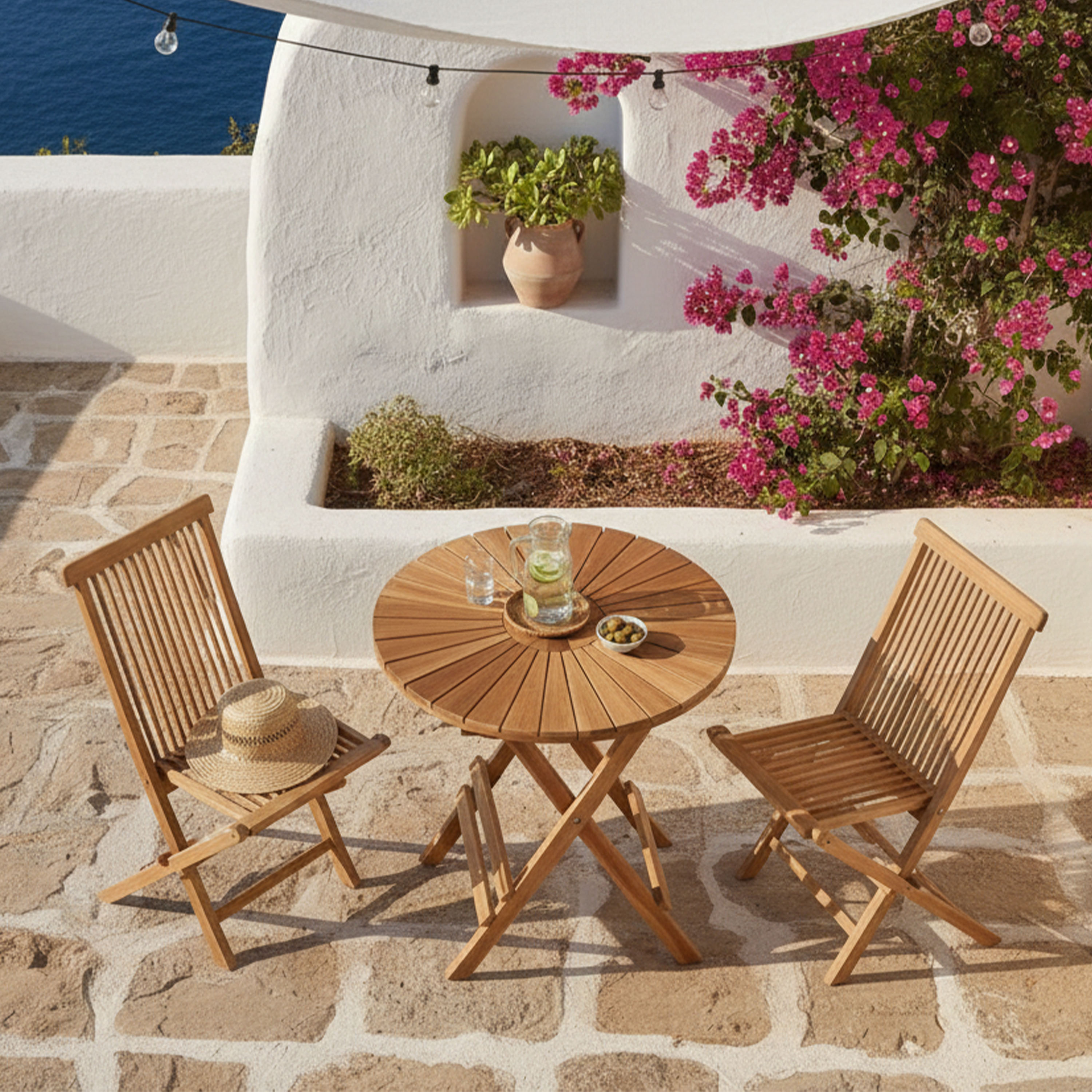 Gia/Mina 60 cm Bistroset 3-delig Teak - Opklapbaar