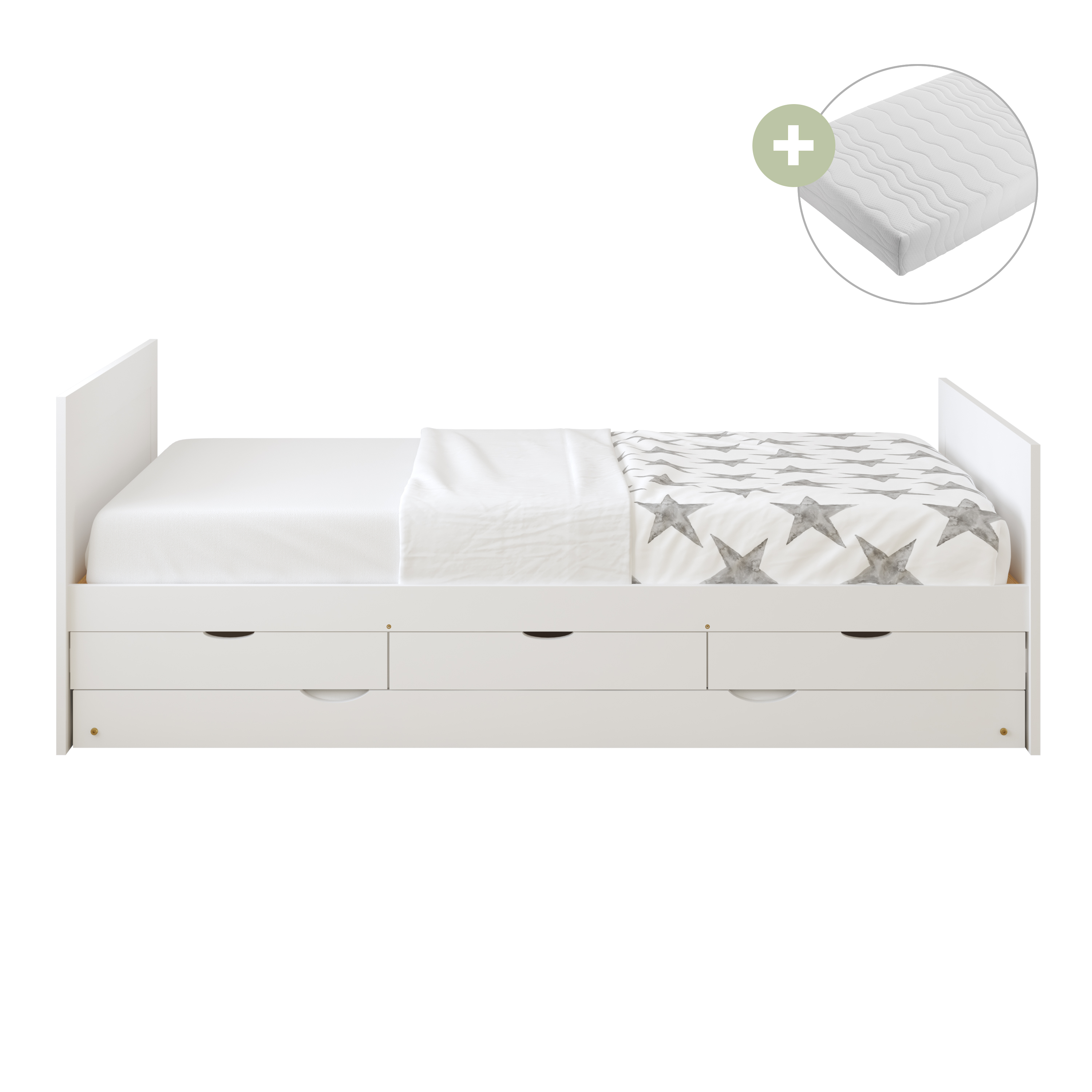 Eli Kinderbed met Onderschuifbed Wit – Met Matras