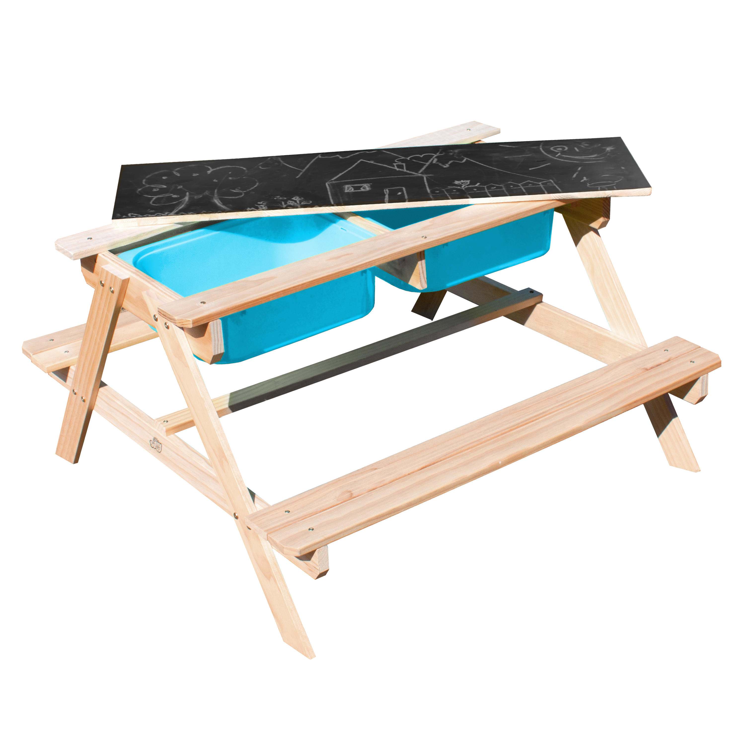 Dual Top 2.0 Zand & Water Picknicktafel met blauwe bakken