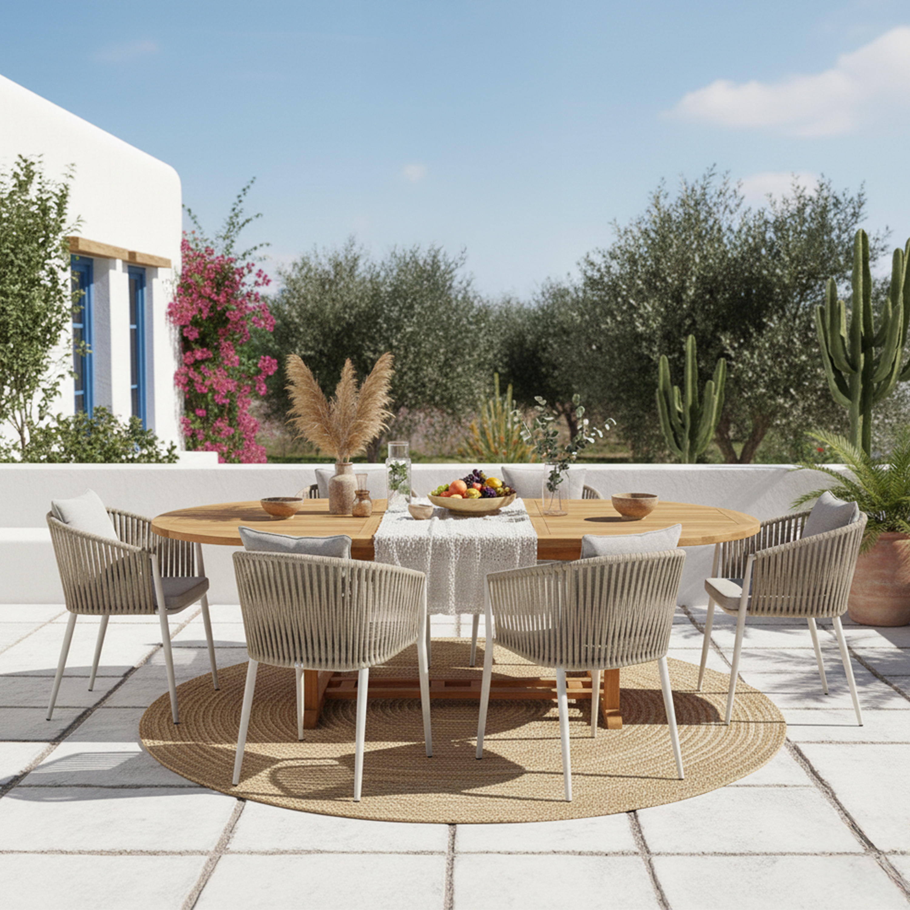 Marzi/Faye 180-240 cm Dining Tuinset 7-delig Teak/Beige