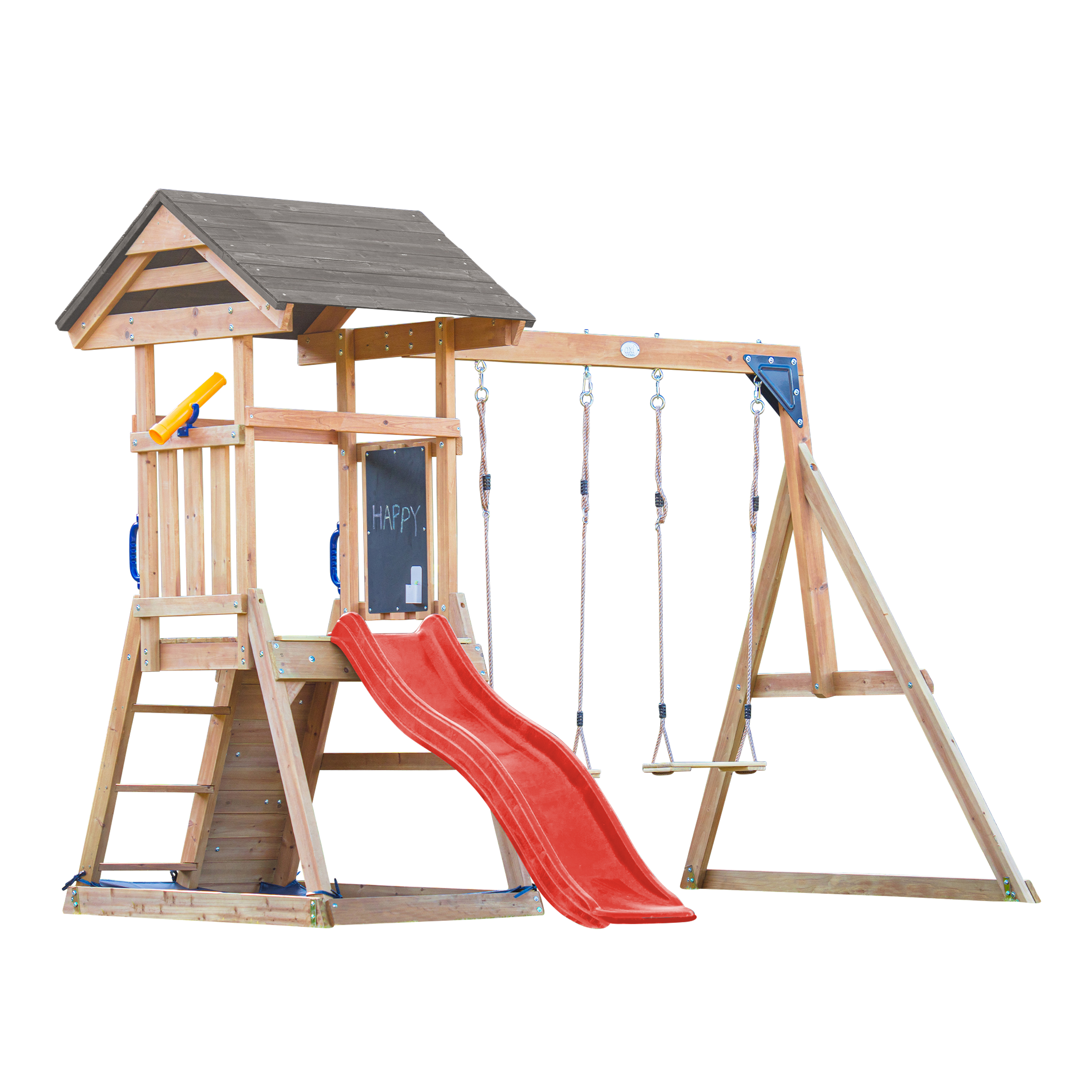 Mia Speeltoestel met Dubbele Schommel Bruin – Rode Glijbaan