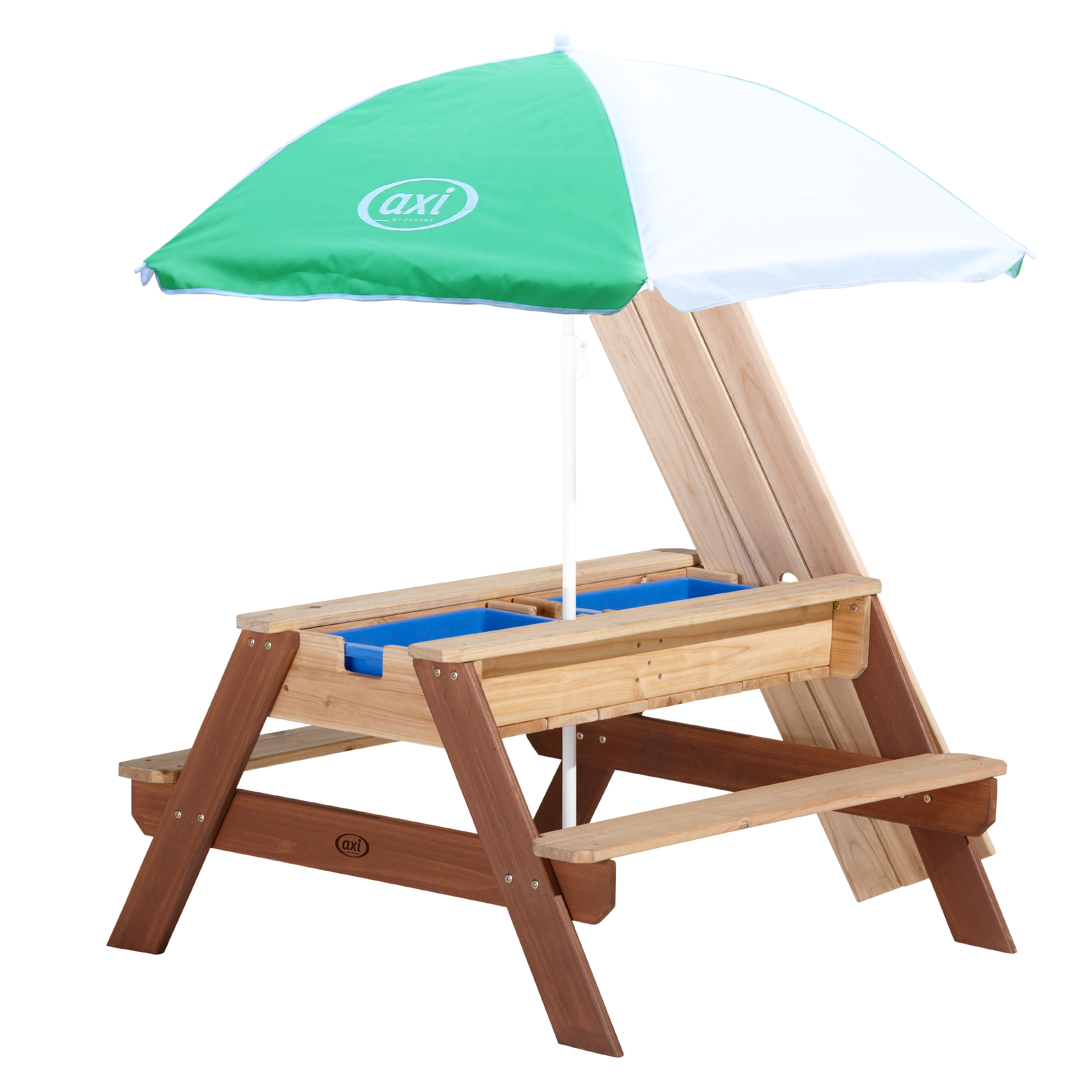Nick Zand & Water Picknicktafel Bruin - Parasol Groen/wit