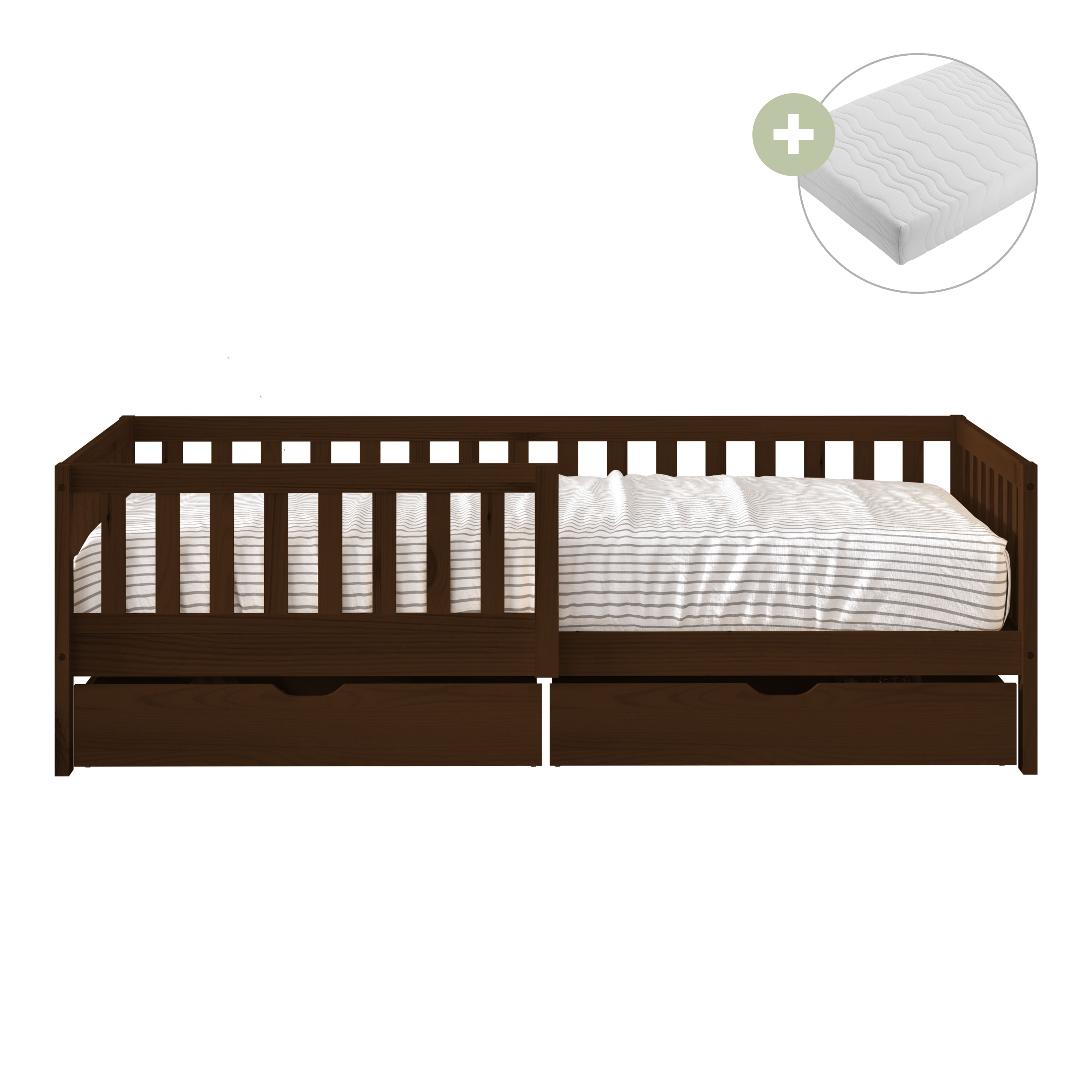 Isa Kinderbed met 2 Opberglades Bruin – Met Matras