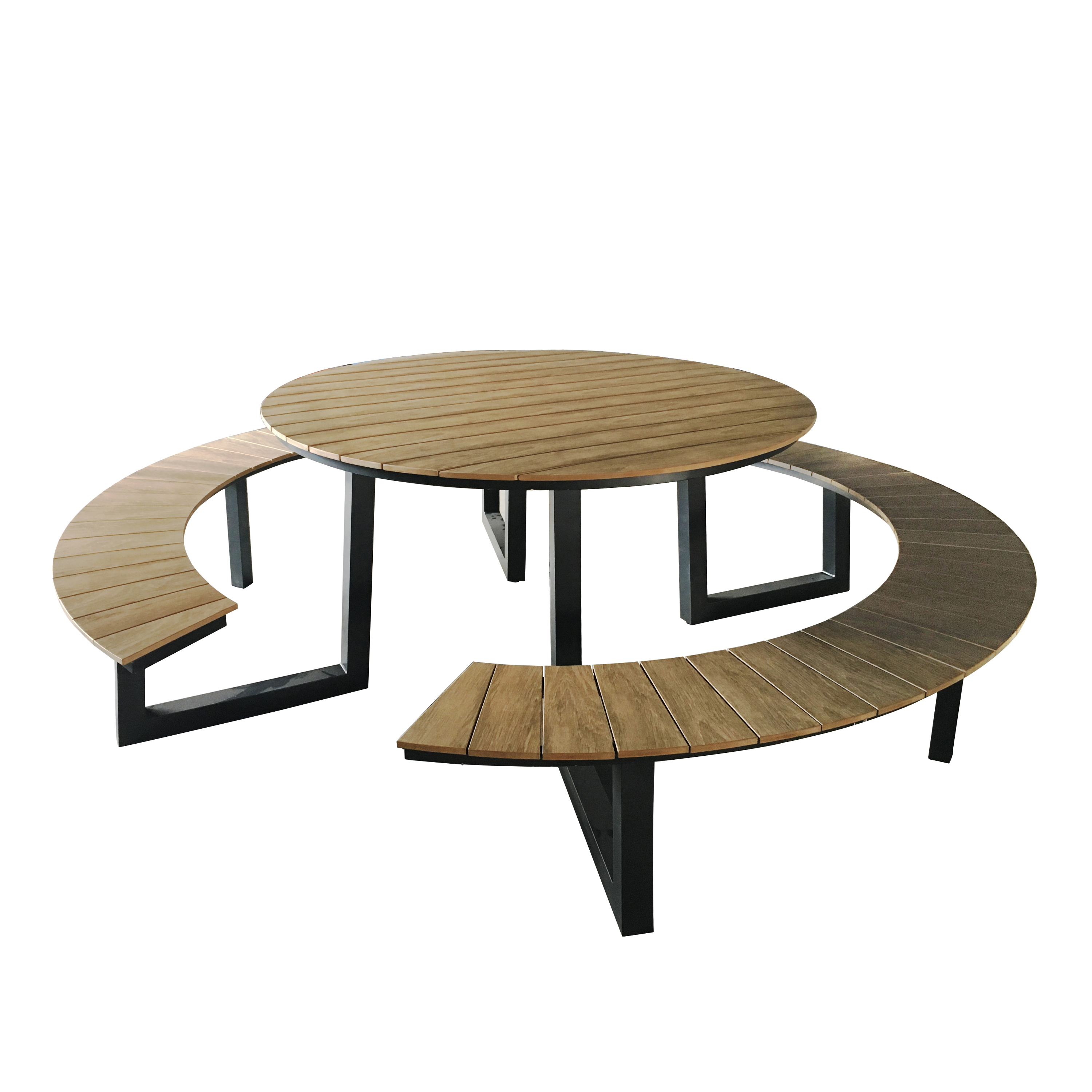 Taco Picknicktafel met 2 banken Rond Antraciet/Teak-look