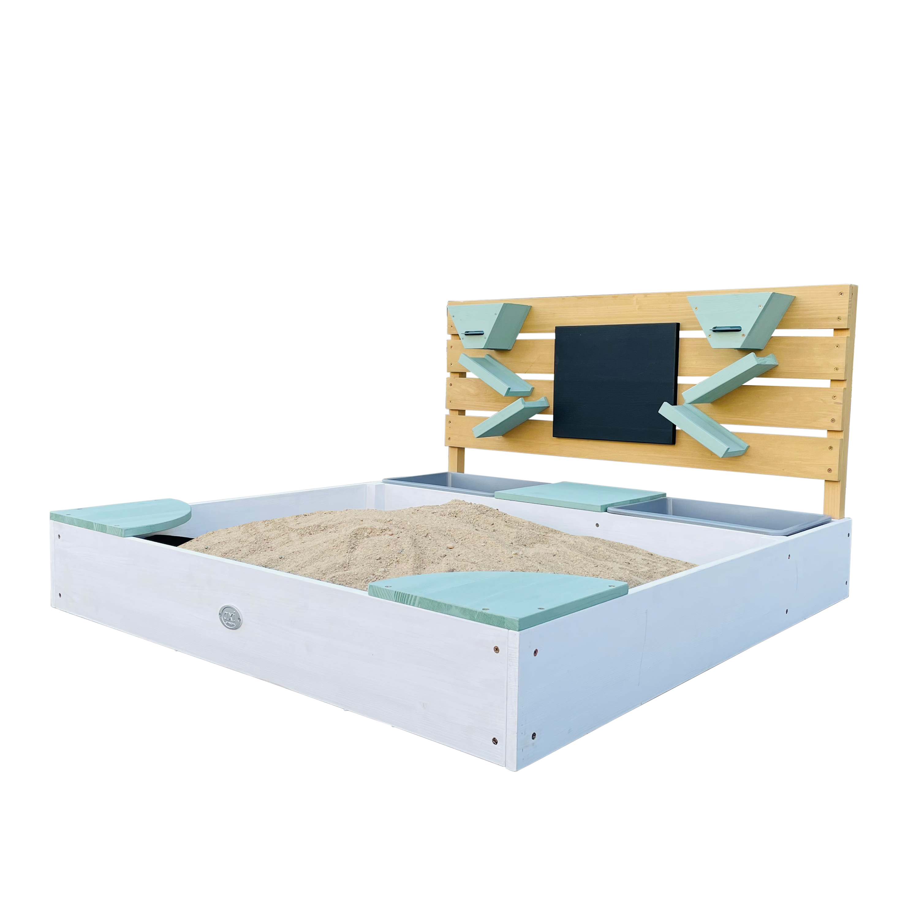 Cato zandbak met bakken en Speelwand Wit/groen