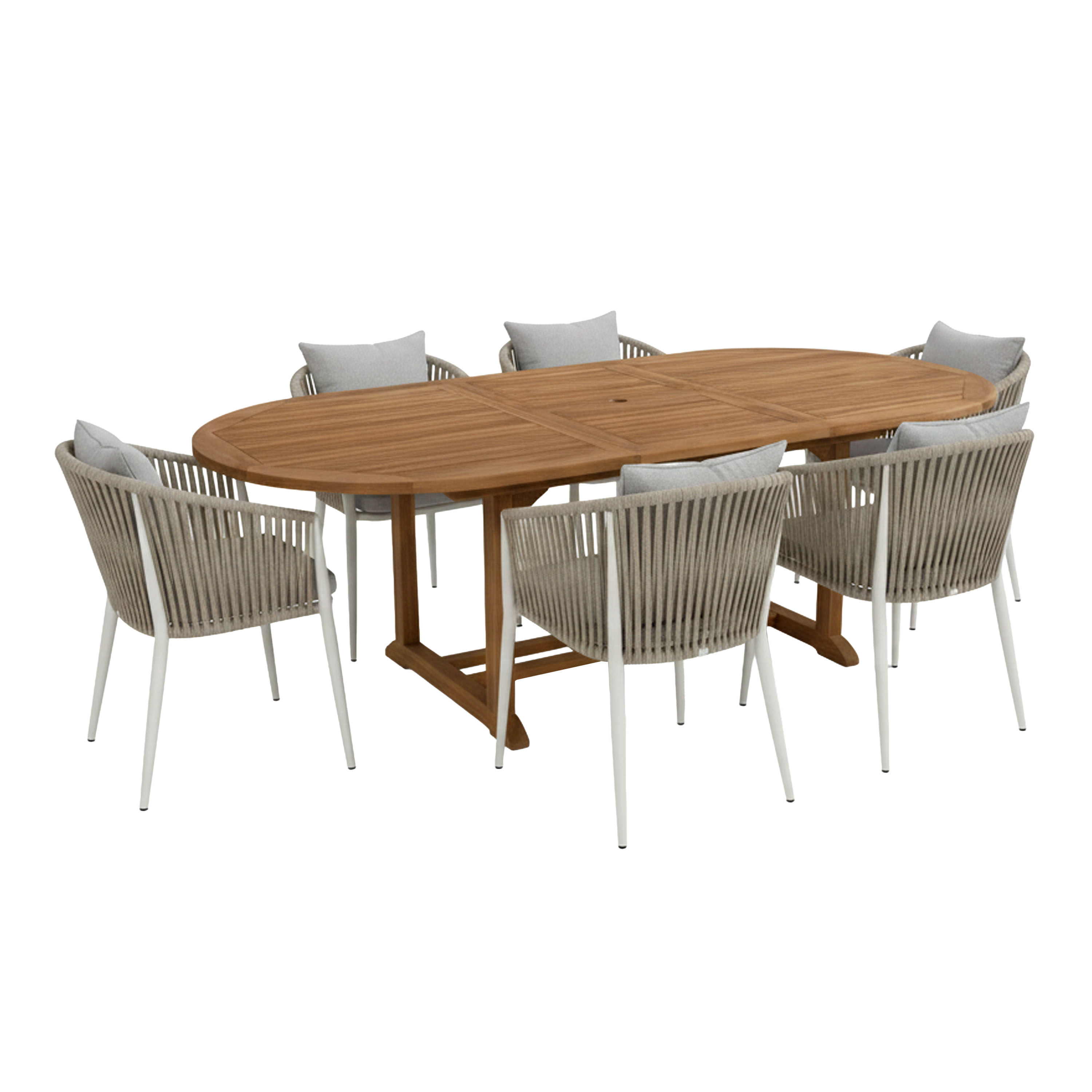 Marzi/Faye 180-240 cm Dining Tuinset 7-delig Teak/Beige