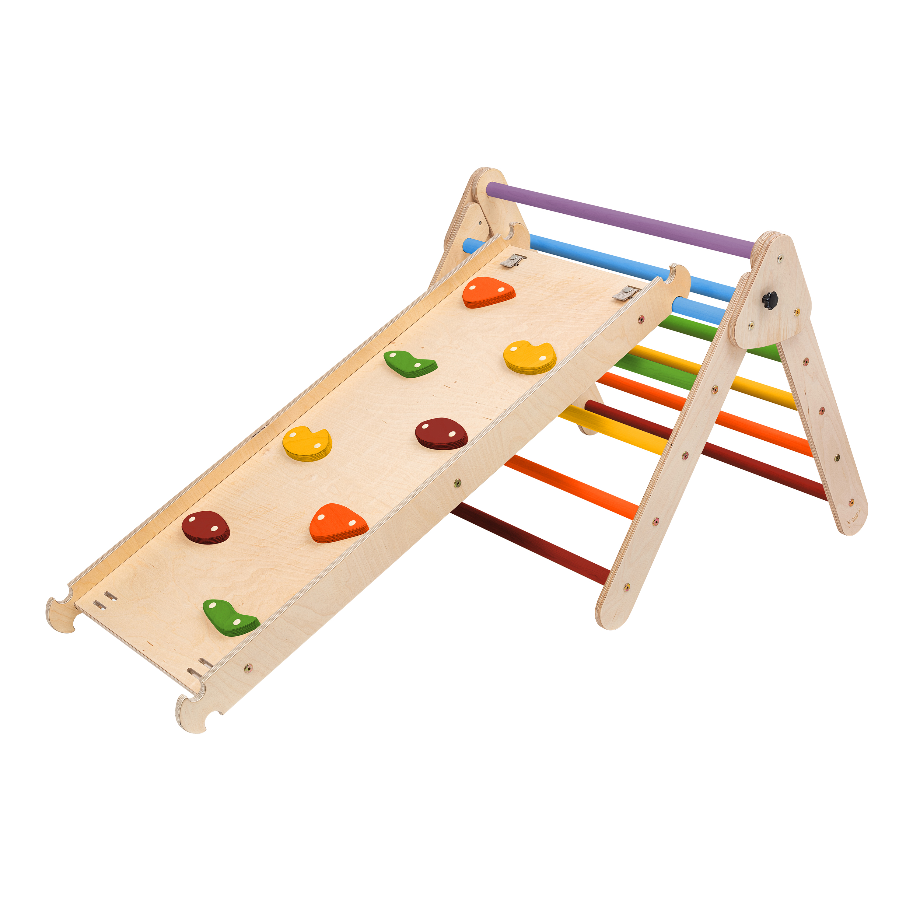 Houten Klimdriehoek met Ladder en Klimwand Regenboog