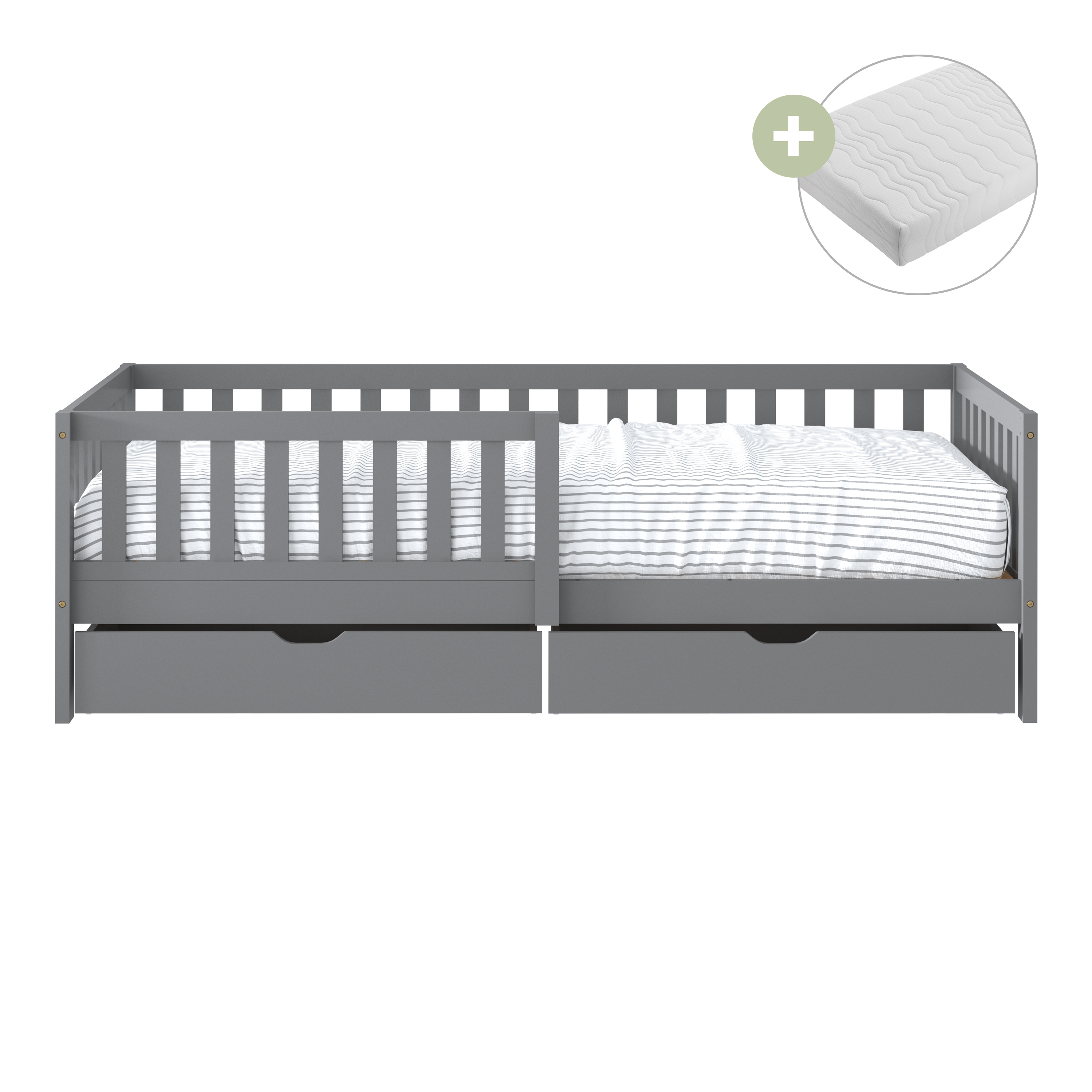 Isa Kinderbed met 2 Opberglades Grijs – Met Matras