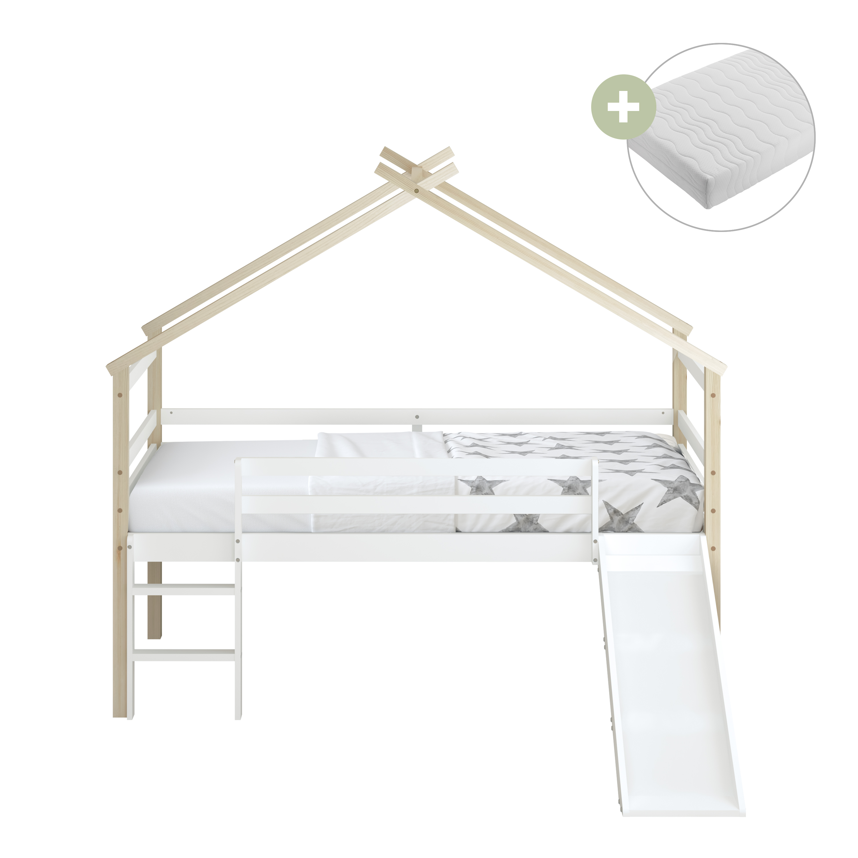 River Halfhoogslaper met Glijbaan Naturel/wit – Met Matras