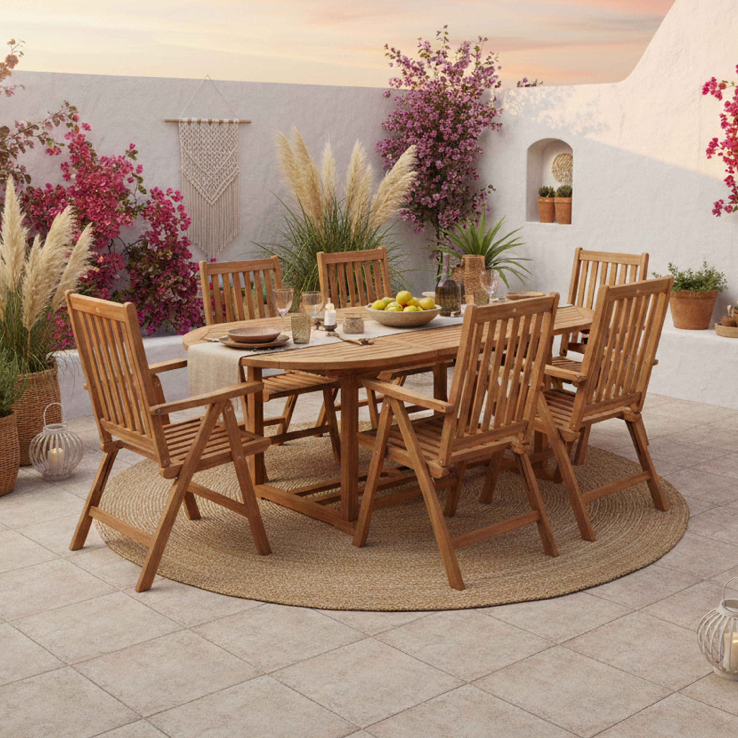 Marzi/Nuria 180-240 cm Tuinset 7-delig Teak - Uitschuifbaar