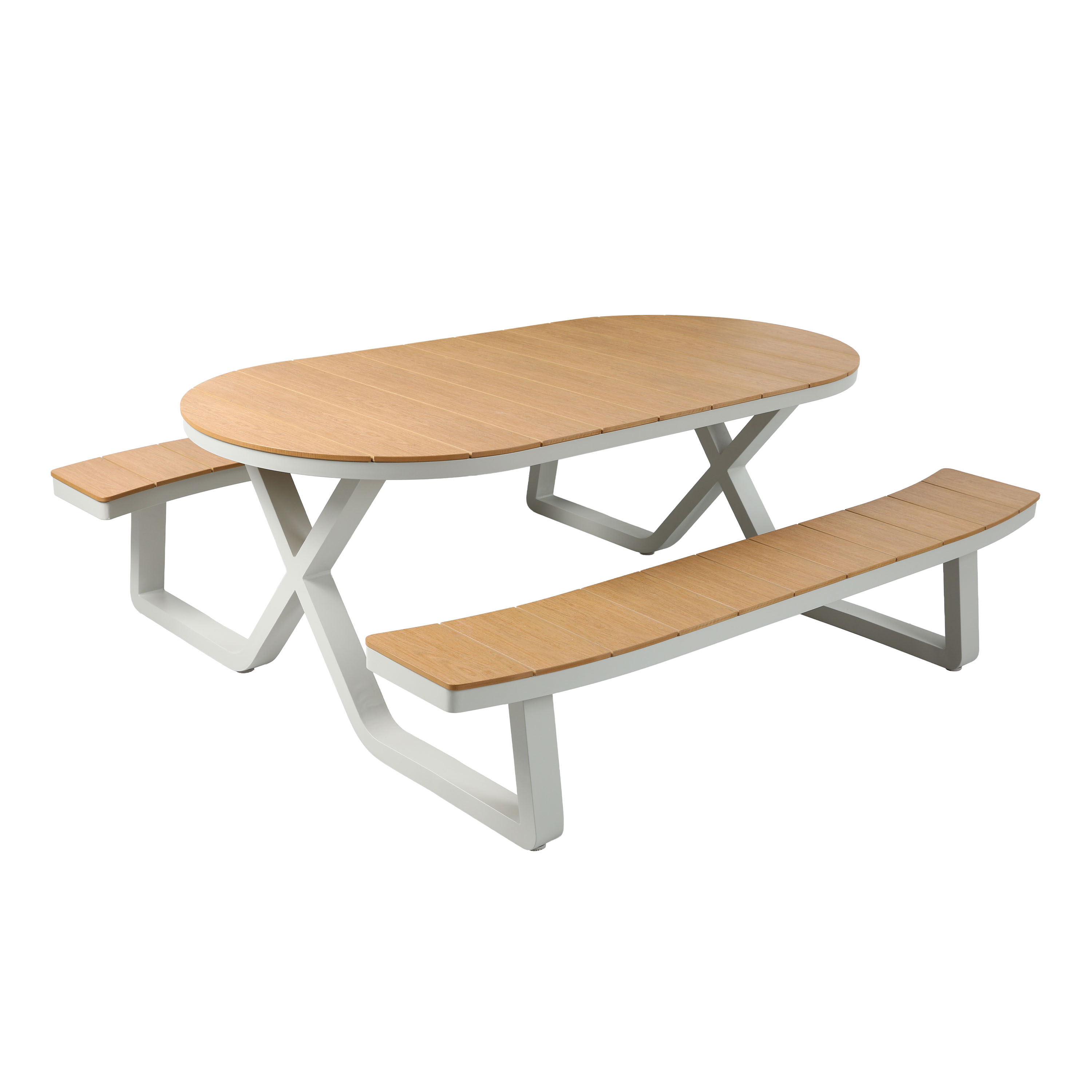 Jax Picknicktafel met 2 banken Ovaal Wit/Polywood