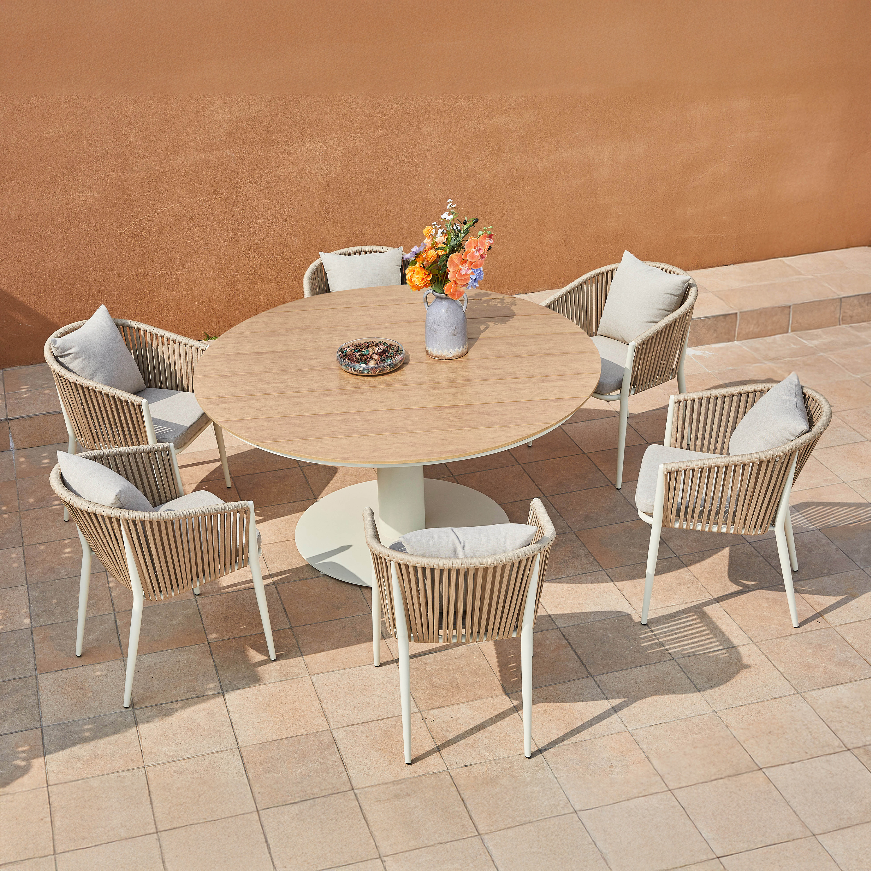 Jay/Faye 150 cm Dining Tuinset 7-delig - Beige